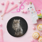 Gray Fluffy Cat Pappteller (Party)