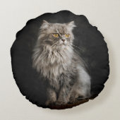 Gray Fluffy Cat Rundes Kissen (Rückseite)