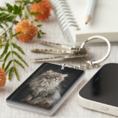 Gray Fluffy Cat Schlüsselanhänger (Vorderseite rechts)