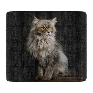 Gray Fluffy Cat Schneidebrett