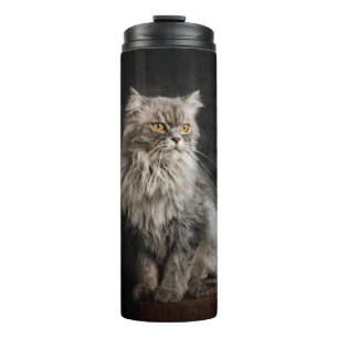 Gray Fluffy Cat Thermosbecher