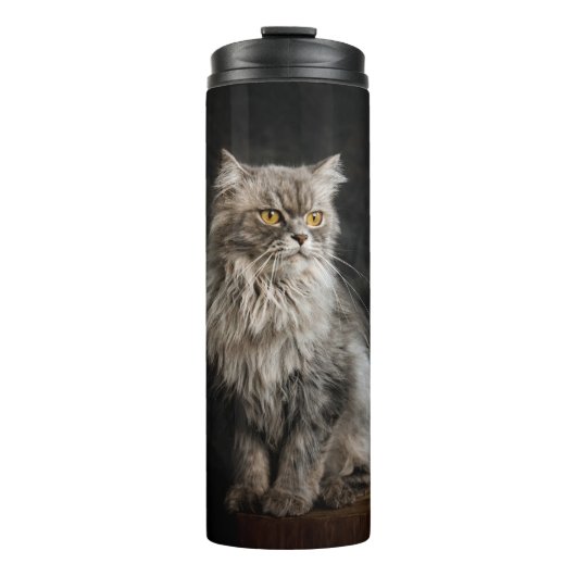Gray Fluffy Cat Thermosbecher (Vorderseite)