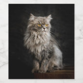 Gray Fluffy Cat Weinetikett (Einzelnes Label)