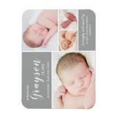 Gray Foto Collage Baby Birth Announcement Magnet (Vertikal)