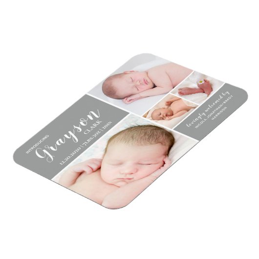Gray Foto Collage Baby Birth Announcement Magnet (Linke Seite)