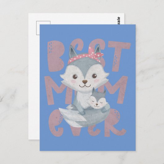 Gray Fox Mama and Cub - Beste Mama je Postkarte (Vorne/Hinten)