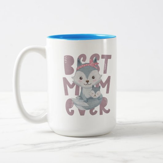 Gray Fox Mama and Cub - Beste Mama je Zweifarbige Tasse (Links)