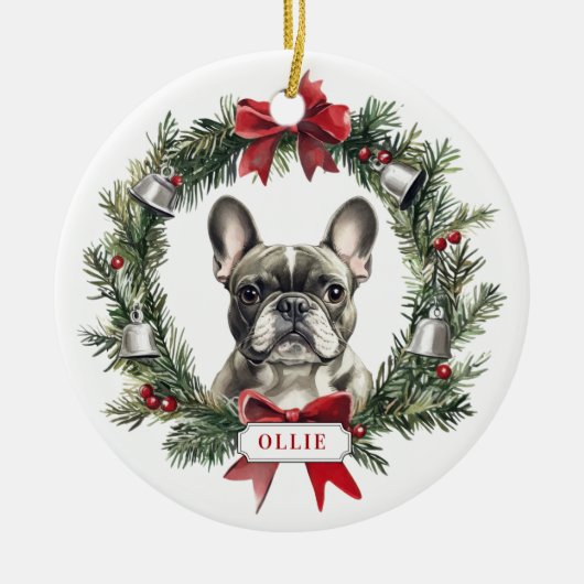 Gray French Bulldog Keramik Circle Ornament (Vorne)
