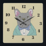Gray French Bulldog Quadratische Wanduhr<br><div class="desc">gray french bulldog,  french bulldog,  frenchie,  gray frenchie,  formal attire,  formal,  victorian,  animal style,  contemporary,  anthropomorphism,  zoomorphic, </div>