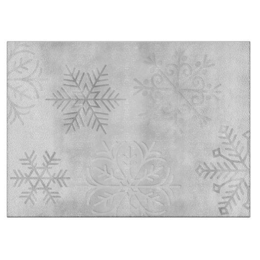 Gray Frosty Snowflake Art Glass Cutting Board Schneidebrett (Vorderseite)