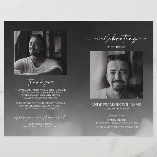 Gray Funeral Order of Service Folded Program (Vorderseite)