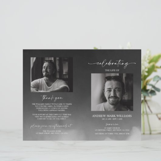 Gray Funeral Order of Service Folded Program (Stehend Vorderseite)