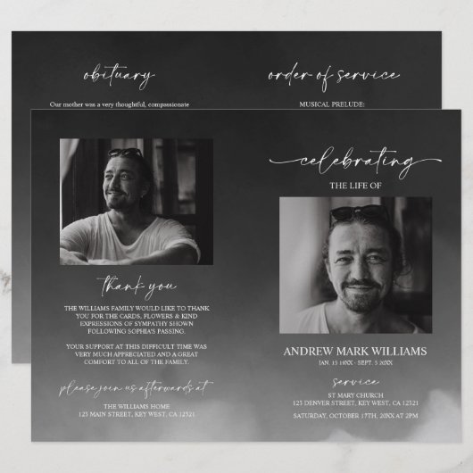 Gray Funeral Order of Service Folded Program (Vorne/Hinten)