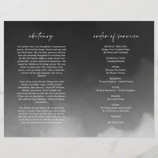 Gray Funeral Order of Service Folded Program (Rückseite)