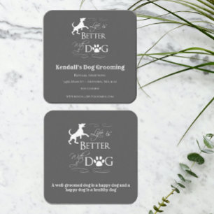 Gray Funny Quote Dog Grooming Square Business Card Quadratische Visitenkarte