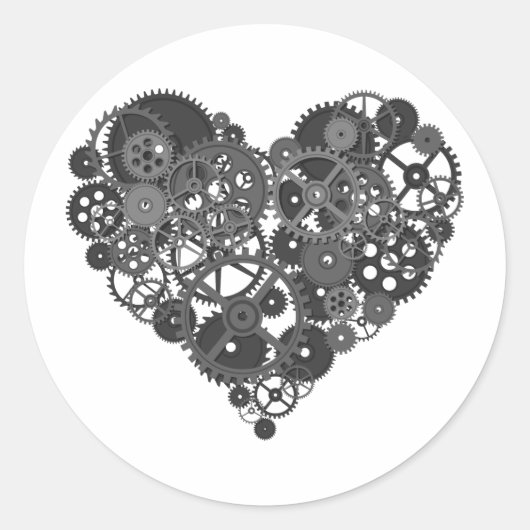 Gray Gears Heart Runder Aufkleber (Vorderseite)