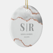 Gray Geode Agate Paares Mit Monogramm Weihnachten Keramik Ornament (Rechts)