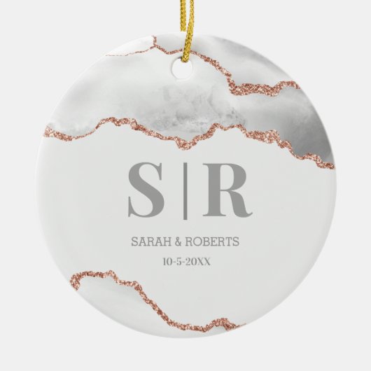 Gray Geode Agate Paares Mit Monogramm Weihnachten Keramik Ornament (Vorne)