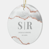 Gray Geode Agate Paares Mit Monogramm Weihnachten Keramik Ornament (Links)