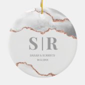 Gray Geode Agate Paares Mit Monogramm Weihnachten Keramik Ornament (Hinten)