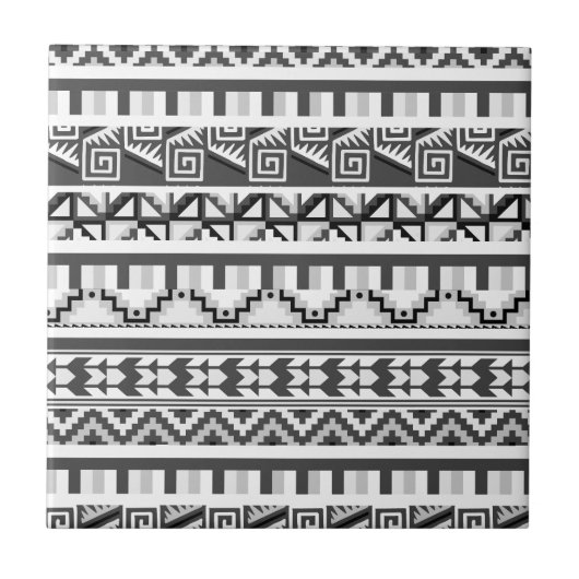 Gray Geometric Abstrakt Aztec Tribal Print Pattern Fliese (Vorderseite)