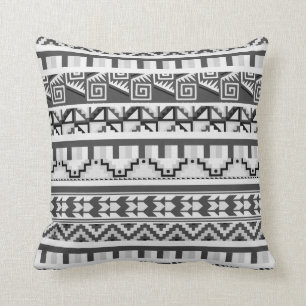 Gray Geometric Abstrakt Aztec Tribal Print Pattern Kissen