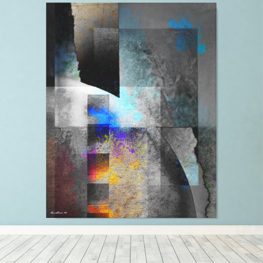 Gray Geometric Industrial Grunge Art Leinwanddruck (Insitu (Holzboden))