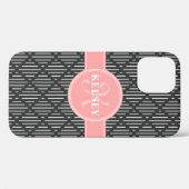 Gray Geometric Line Diamond Muster Pink Monogram Case-Mate iPhone Hülle (Rückseite (Horizontal))