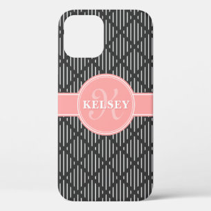 Gray Geometric Line Diamond Muster Pink Monogram Case-Mate iPhone Hülle
