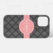 Gray Geometric Line Diamond Muster Pink Monogram iPhone Hülle (Rückseite (Horizontal))