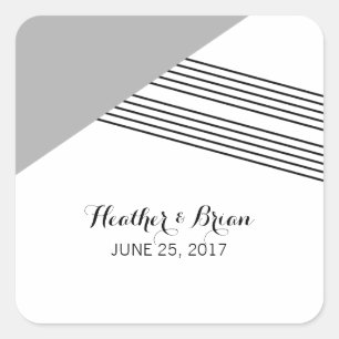 Gray Geometric Stripe Wedding Stickers