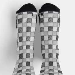 Gray Gingham Heart Socken
