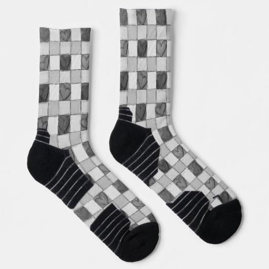 Gray Gingham Heart Socken (Rechts)