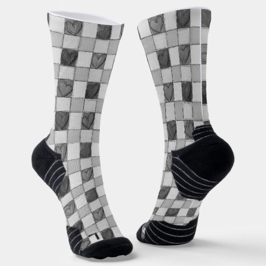 Gray Gingham Heart Socken (Gewinkelt)