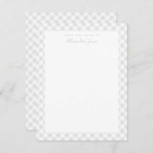 Gray Gingham Karo Personal Stationery Note Card Dankeskarte (Vorne/Hinten)