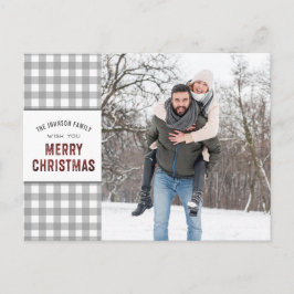 Gray Gingham MERRY CHRISTMAS 2 Fotos Feiertagspostkarte