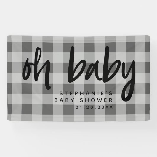 Gray Gingham Modern Baby Shower Banner (Horizontal)