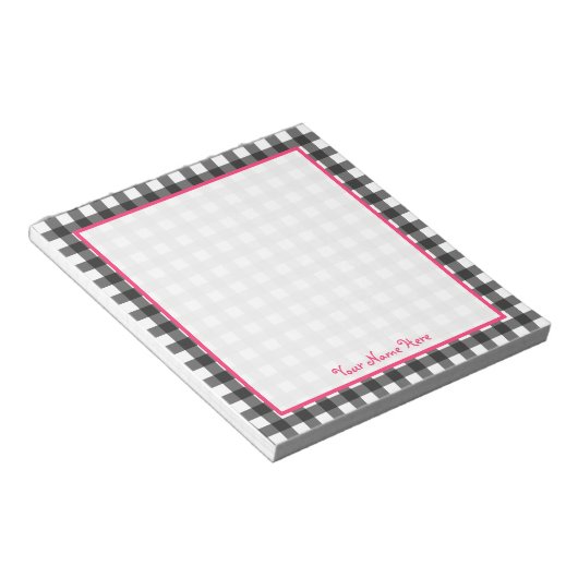 Gray Gingham Personalisiert Notepad Notizblock (angewinkelt)