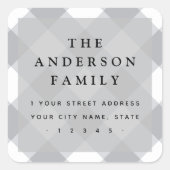 Gray Gingham Schachbretts Eleganz Rücksendeadresse Quadratischer Aufkleber (Vorderseite)