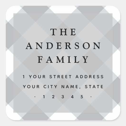 Gray Gingham Schachbretts Eleganz Rücksendeadresse Quadratischer Aufkleber (Vorderseite)