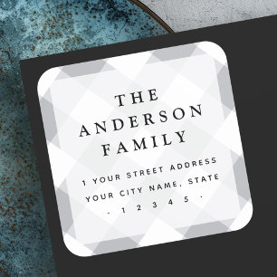 Gray Gingham Schachbretts Eleganz Rücksendeadresse Quadratischer Aufkleber