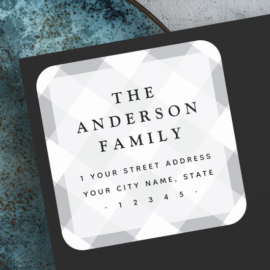 Gray Gingham Schachbretts Eleganz Rücksendeadresse Quadratischer Aufkleber