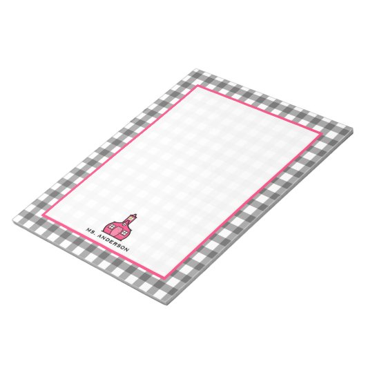 Gray Gingham Teacher Notepad Notizblock (angewinkelt)