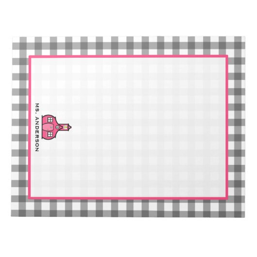 Gray Gingham Teacher Notepad Notizblock (Vorderseite)