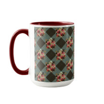 Gray Gingham und Burgund Floral Country