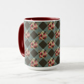 Gray Gingham und Burgund Floral Country Tasse (Vorderseite Links)