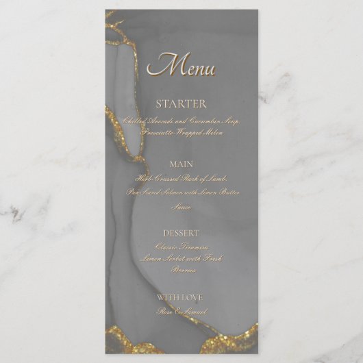 Gray Glitter Alcohol Ink Chic Flat Menu Menükarte (Vorderseite)
