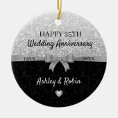 Gray Glitter And Black Damask Keramik Ornament (Vorne)