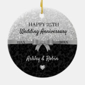 Gray Glitter And Black Damask Keramik Ornament (Hinten)