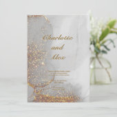 Gray Glitter Chic Alcohol Ink Wedding Invitation Einladung (Stehend Vorderseite)